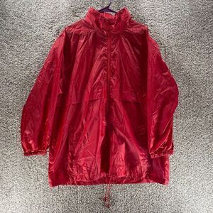 Totes Jacket Mens Large‎ Red Full Zip Raincoat Hood Polyester Long Sleeve Logo